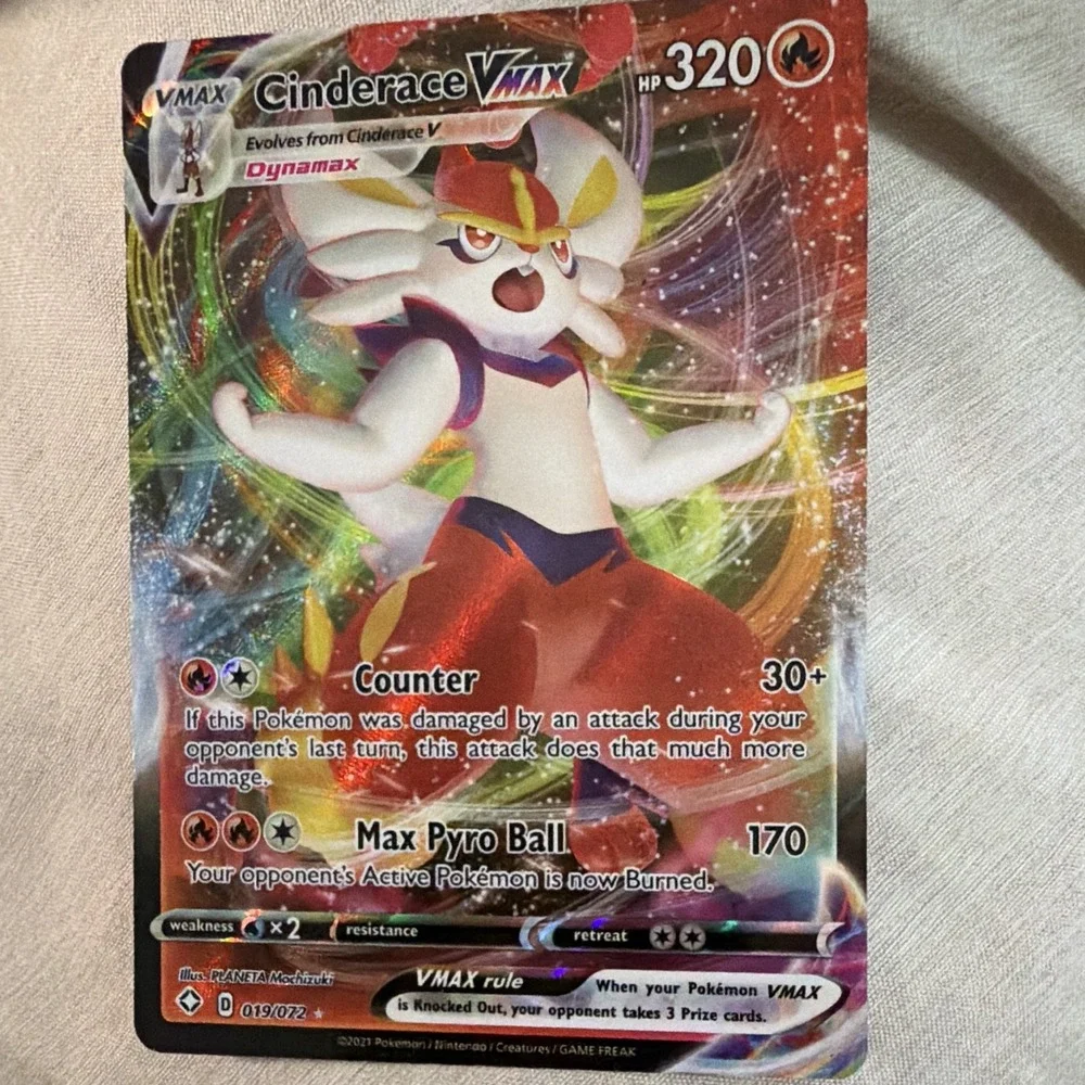 Pokémon TCG Cinderace VMAX Holo Ultra Rare Card Shining Fates 019/072